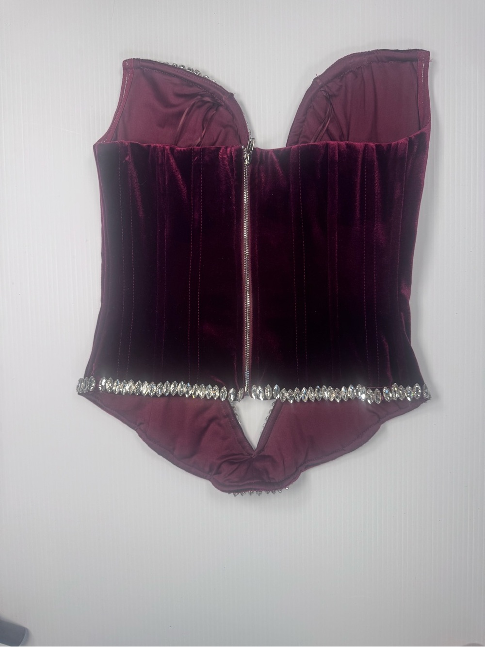 Burgundy Rhinestone Corset Top | Strapless Velvet Bustier | S/M/L - Picture 4 of 5